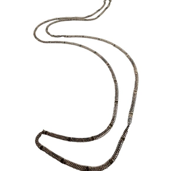 Antique Sterling Double Thin Chain With Small Section Necklace (A8987) - Picture 3 of 5